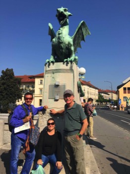  Fabian, Yesenia and Nick at the Dragon Bridge, Llubljana, Slovenia 