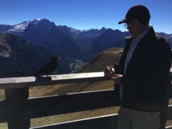  Dan feeding a Chough at the Col Rodello on a non-flying day 